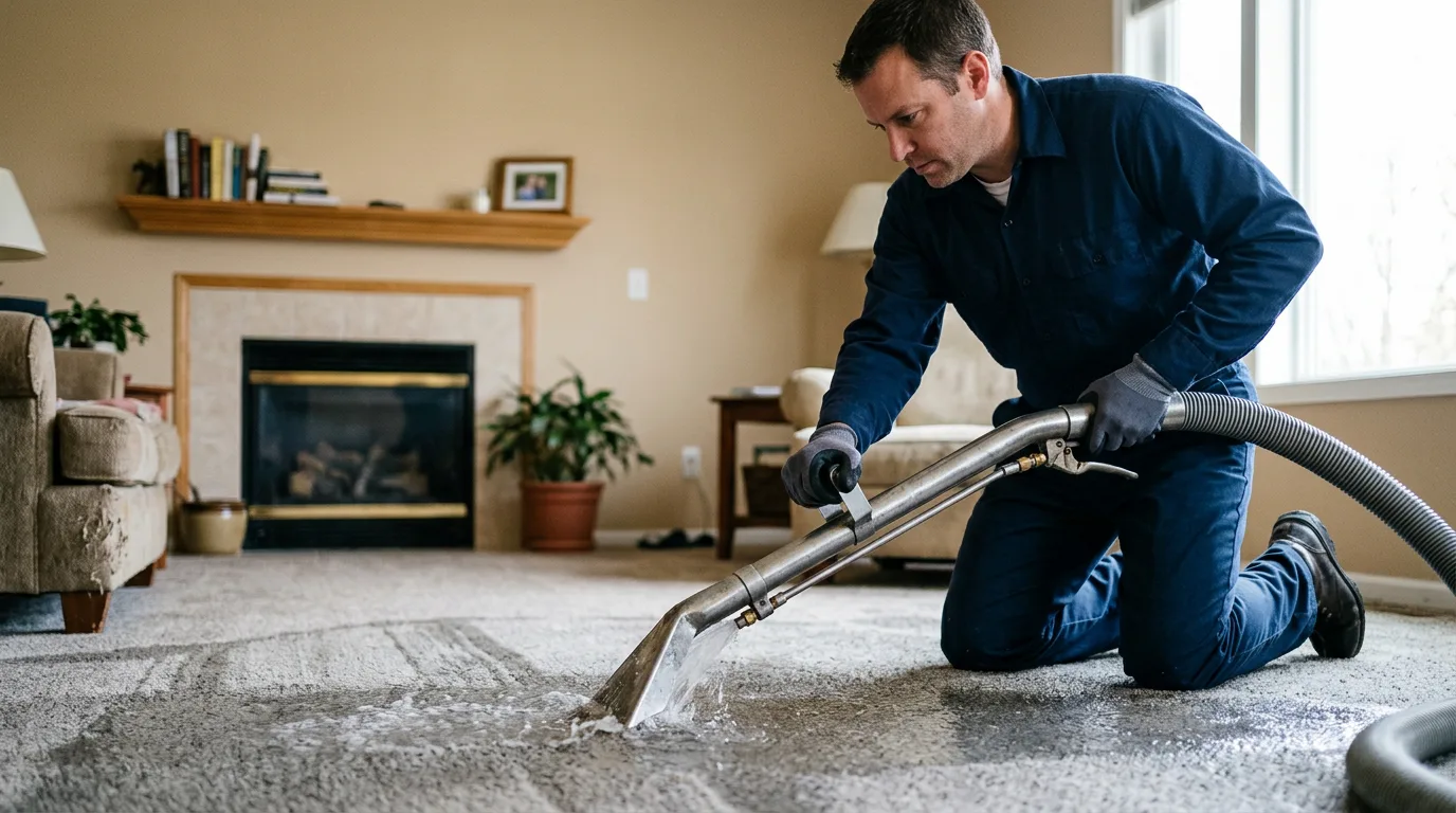 Water damage restoration technician working near London Mills, IL